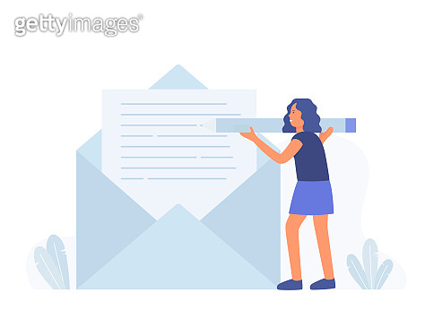 Business woman hold pencil and write new email message, mail ...