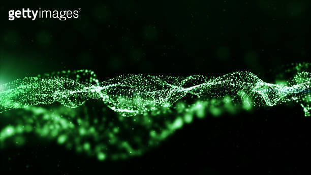 Digital particles green color wave flow abstract background 이미지 ...