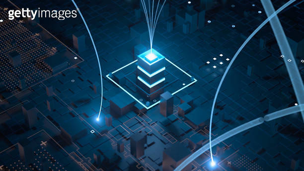 3d render abstract technology background with connection arcs ang ...