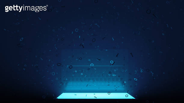 3d render abstract technology background with light and binary digit ...