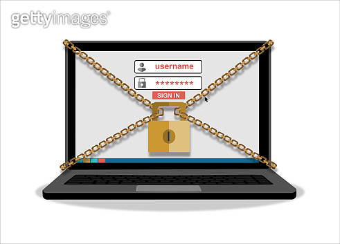 Computer Chain Free laptop computer are bound with chains and locked with a padlock ...