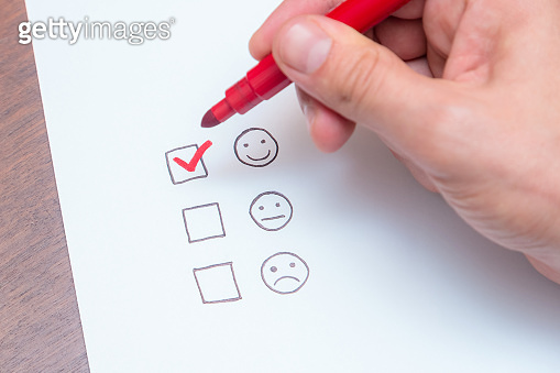 Human Check Panel Human hand, tick placed on excellent check box. Customer service ...
