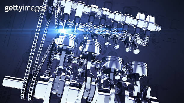 Motor Engine Visual Fuel Injected 3D V8 Engine With Visual Effects - 3D Illustration Render ...