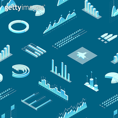Data Financial Graphs Seamless Pattern Background 3d Isometric View ...