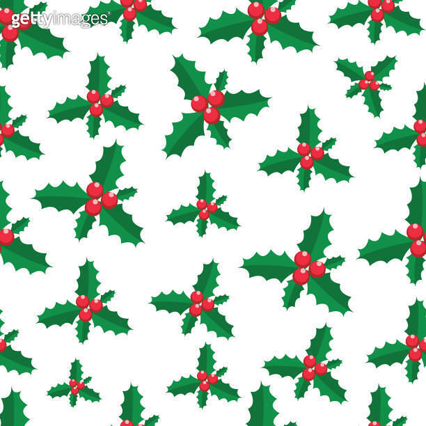 Christmas holly berry seamless background 이미지 (1279738972) - 게티이미지뱅크