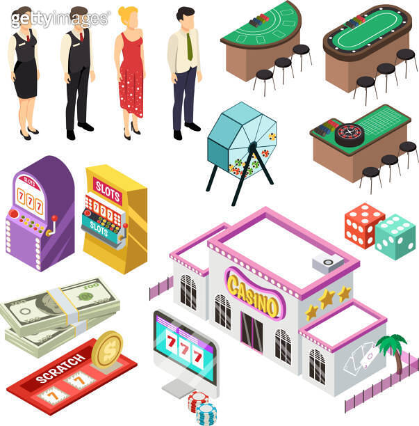 casino lottery slot machines isometric icons 이미지 (1201223915) - 게티이미지뱅크