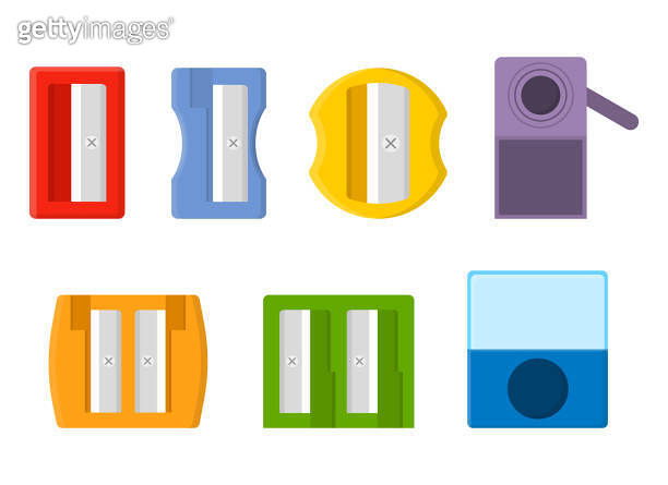 Collection of colored colorful pencil sharpeners isolated on white ...