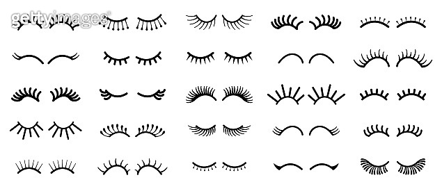 Cartoon eye. Outline cute eyelashes. Contour minimalistic sketch of ...