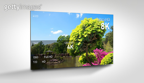 8K display with comparison of resolutions concept (1278397675) - 게티이미지뱅크