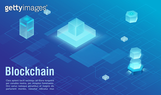 Blockchain technology structure abstract isometric vector illustration ...