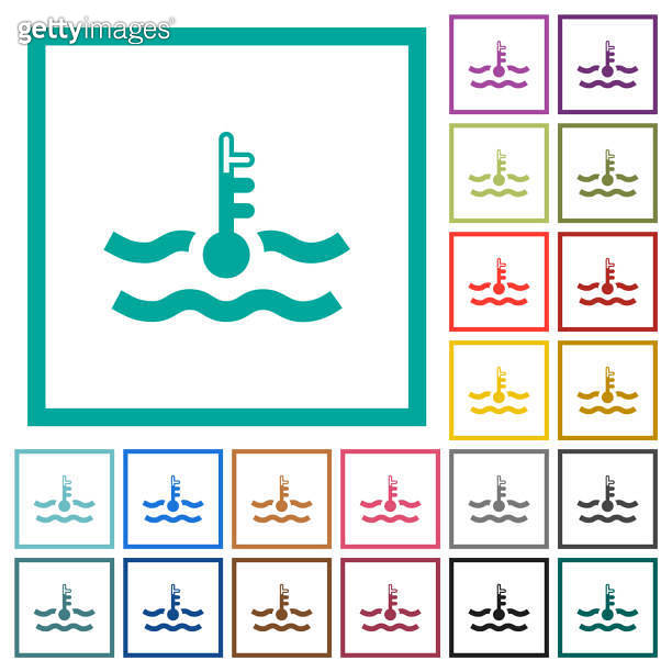 Warm temperature engine coolant flat color icons with quadrant frames ...