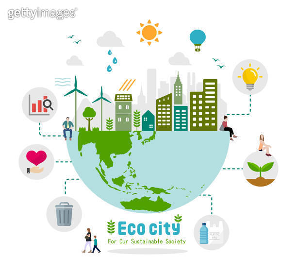 Ecology life, eco city vector illustration ( ecology concept , nature ...