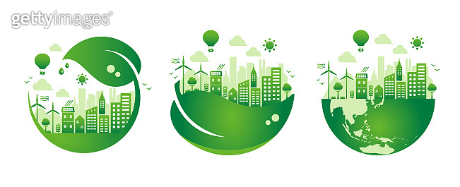 Green eco city vector illustration set ( ecology concept , nature ...