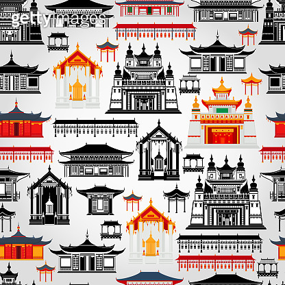 Seamless vector pattern with Chinese traditional buildings and temples ...