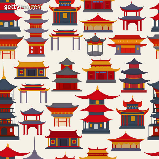 Seamless patterns of Chinese buildings and temples 이미지 (1222360497 ...