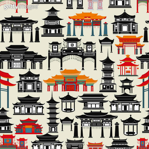 Seamless vector pattern with Chinese temples 이미지 (1222793875) - 게티이미지뱅크