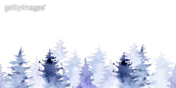 seamless border, web banner. watercolor blue spruce. abstract drawing ...
