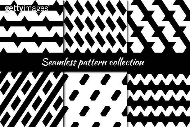 Seamless patterns collection. Figures backgrounds set. Shapes, forms ...