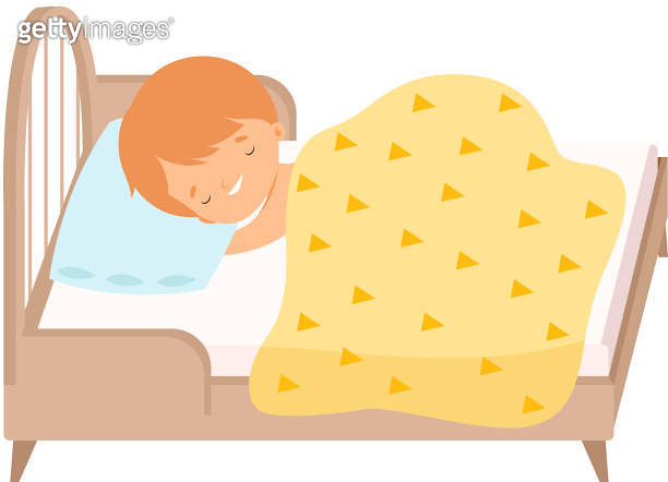 Cute Red Haired Little Boy Sleeping Sweetly in His Bed under Blanket ...