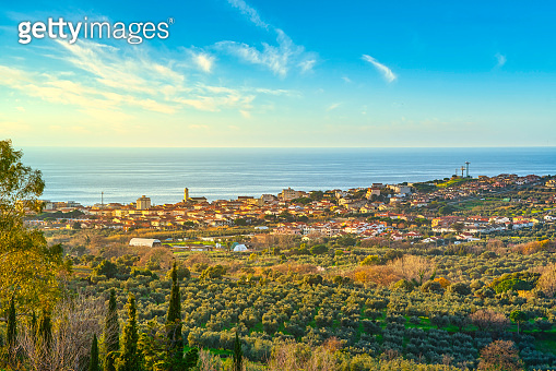 San Vincenzo travel destination view at sunset. Maremma, Livorno
