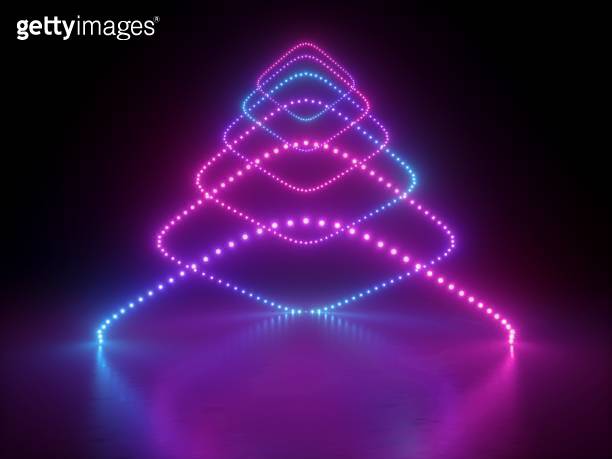 3d render, abstract neon geometric background, pink blue violet light ...