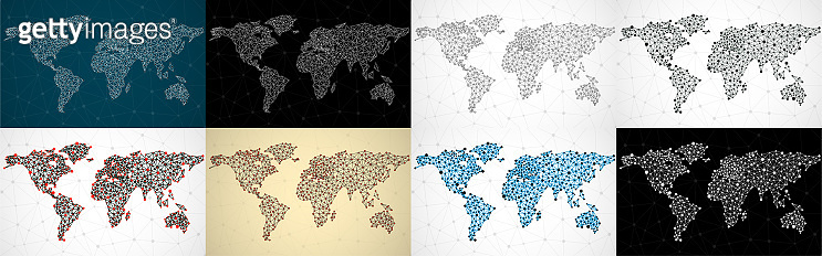 Map Abstract Dots Set of abstract polygonal world maps with dots and lines, network ...