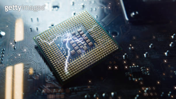 Great looking processor, electric current CPU concept on a motherboard ...