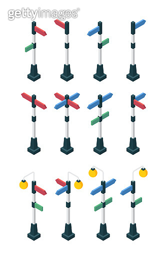 City direction signs. Urban street arrows boards travel vector symbols ...