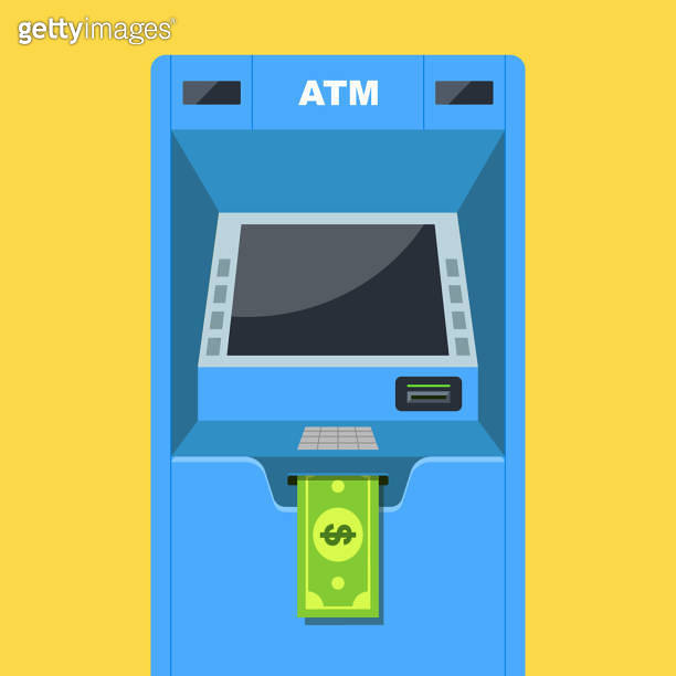 ATM gives out money. salary in dollars 이미지 (1197562945) 게티이미지뱅크