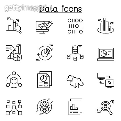 Data icon set in thin line style 이미지 (1279282695) - 게티이미지뱅크