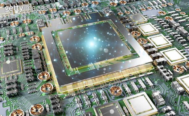 Close-up view of a modern GPU card with circuit and connections 이미지 ...