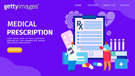 Medical prescription service, landing vector illustration. Medicament ...
