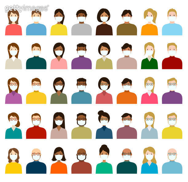 People Avatar in Medical Masks Icon Set - Profile Diverse Faces for ...