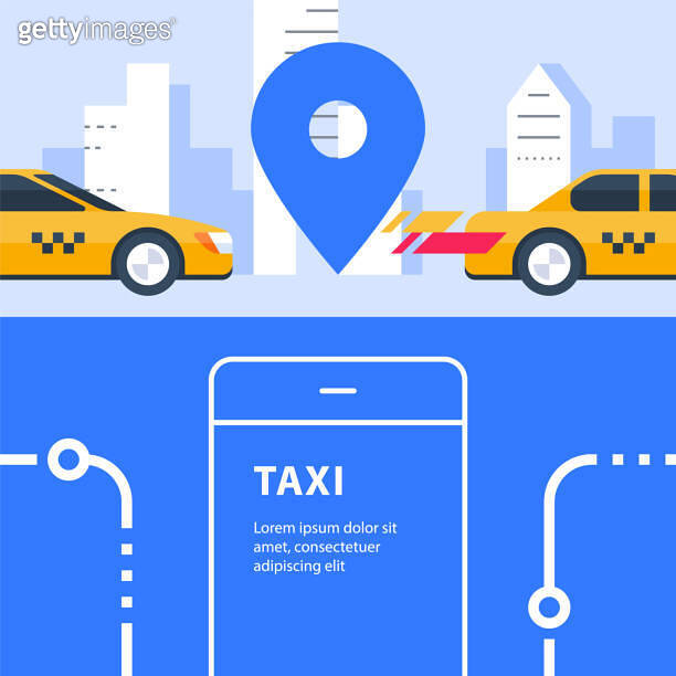 Ordering taxi, auto transport service, rental car, city transfer, map
