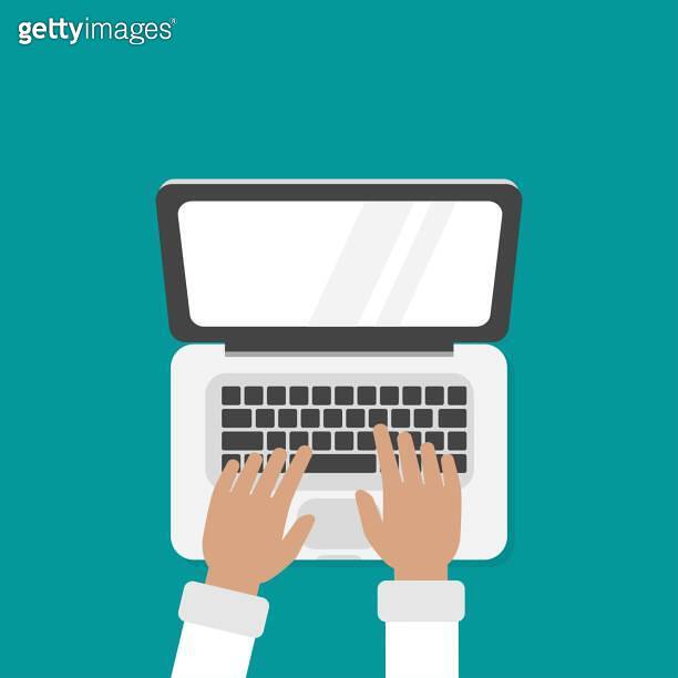 Hands Using Computer Drawing laptop and hands on the keyboard. human hands using computer isolated ...