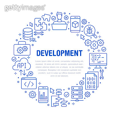 Software development circle poster with flat line icons. Programming ...