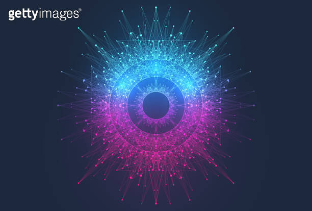 Quantum computer technology concept. Sphere explosion background. Deep ...