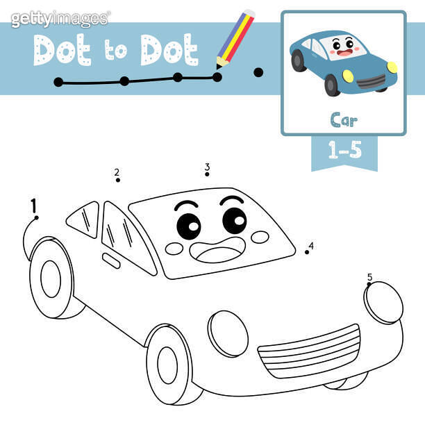 Dot to dot educational game and Coloring book Car cartoon character ...