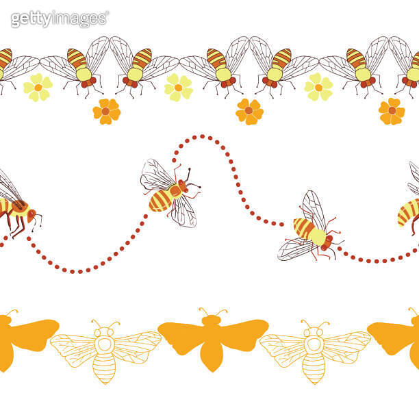 Bees Fly Vector Seamless Horizontal Borders Set 이미지 (1197899934) - 게티이미지뱅크