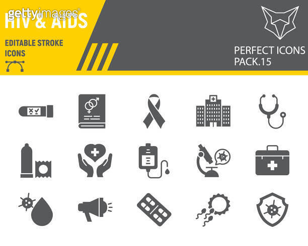 HIV and AIDS glyph icon set, healthcare collection, vector sketches ...