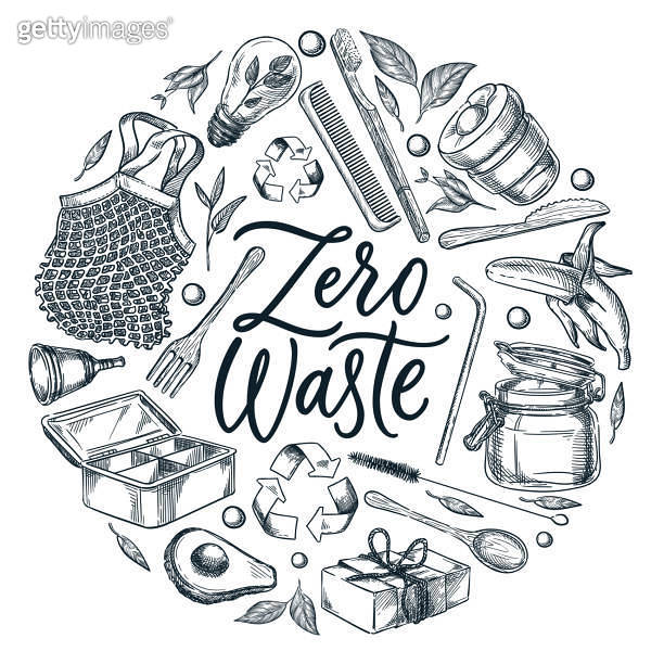 Waste Ink Lettering Zero waste calligraphy lettering poster design template. Vector sketch ...