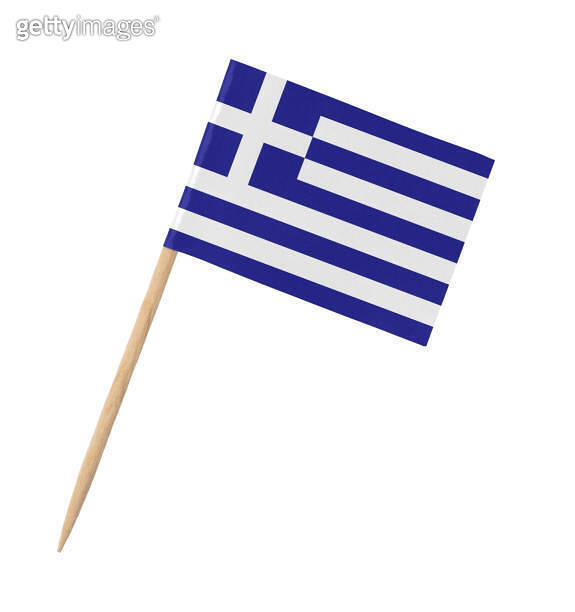 Small paper Greek flag on wooden stick, isolated on white 이미지 ...