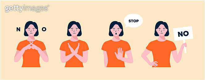 Woman is showing a gesture No. negative, opposite gestures set. woman ...