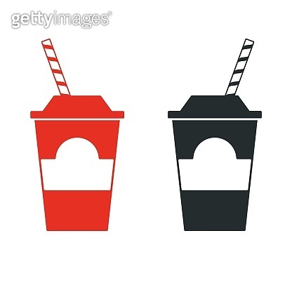 Paper cup with a straw. Simple flat vector illustration and icon. 이미지