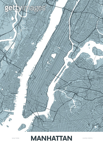 Detailed borough map of Manhattan New York city, color vector city ...