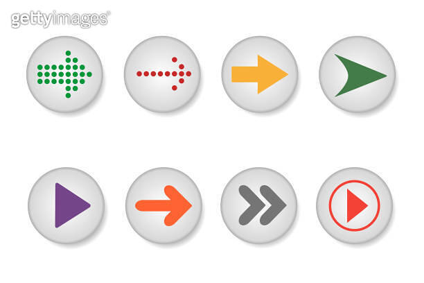 Set of arrows on buttons on white background. 이미지 (1200757282) - 게티이미지뱅크