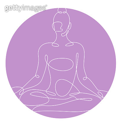 Woman doing yoga continuous one line vector illustration. 이미지 ...