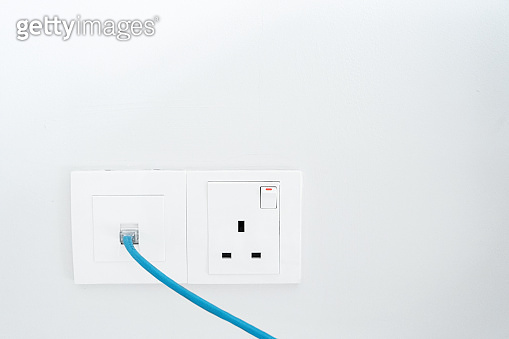 Power socket and Internet socket. Socket Malaysian type. Socket with ...