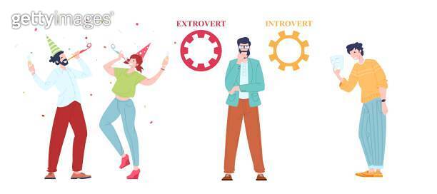 Extraversion and introversion people comparison in communication, flat ...