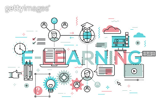 Thin line flat design banner of e-learning web page 이미지 (1220971705 ...
